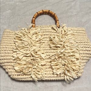 BTB Los Angeles Raffia Fringe Tote. NWOT